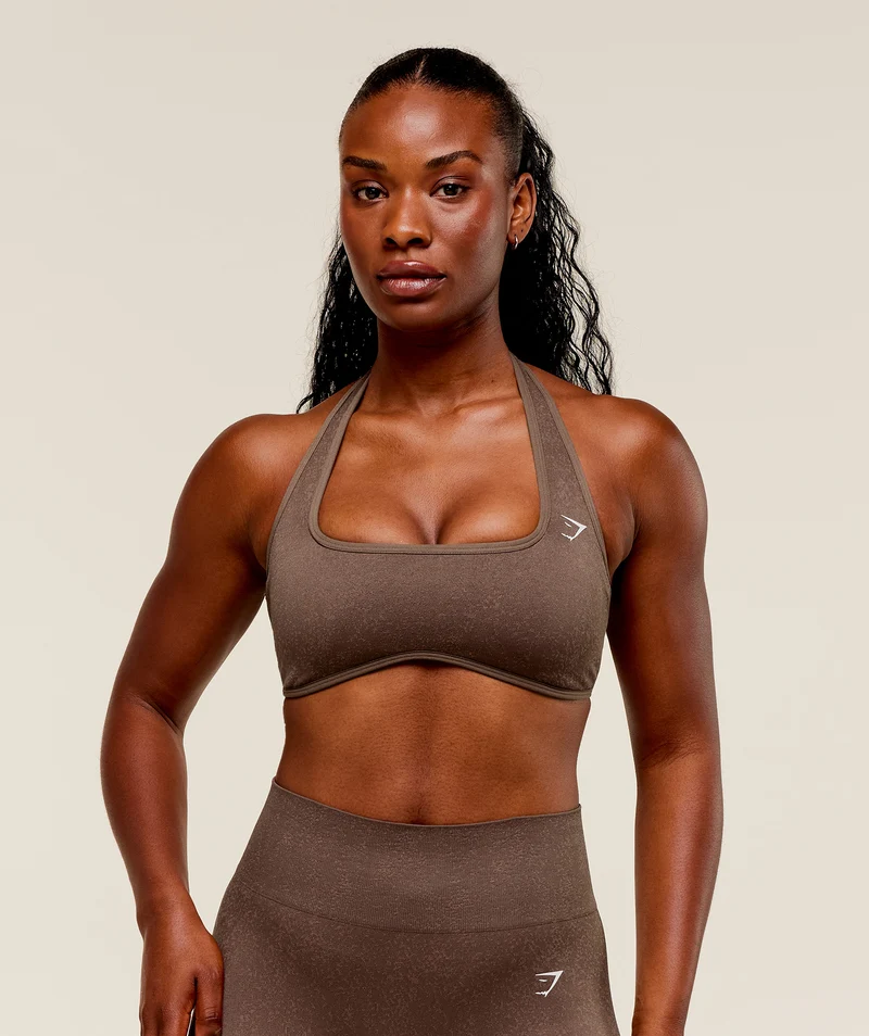Gymshark Adapt Fleck Halterneck Sports Bra - Soft Brown/Chestnut Pink