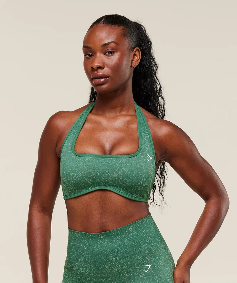 Gymshark Adapt Fleck Halterneck Sports Bra - Lift Green/Clay Green