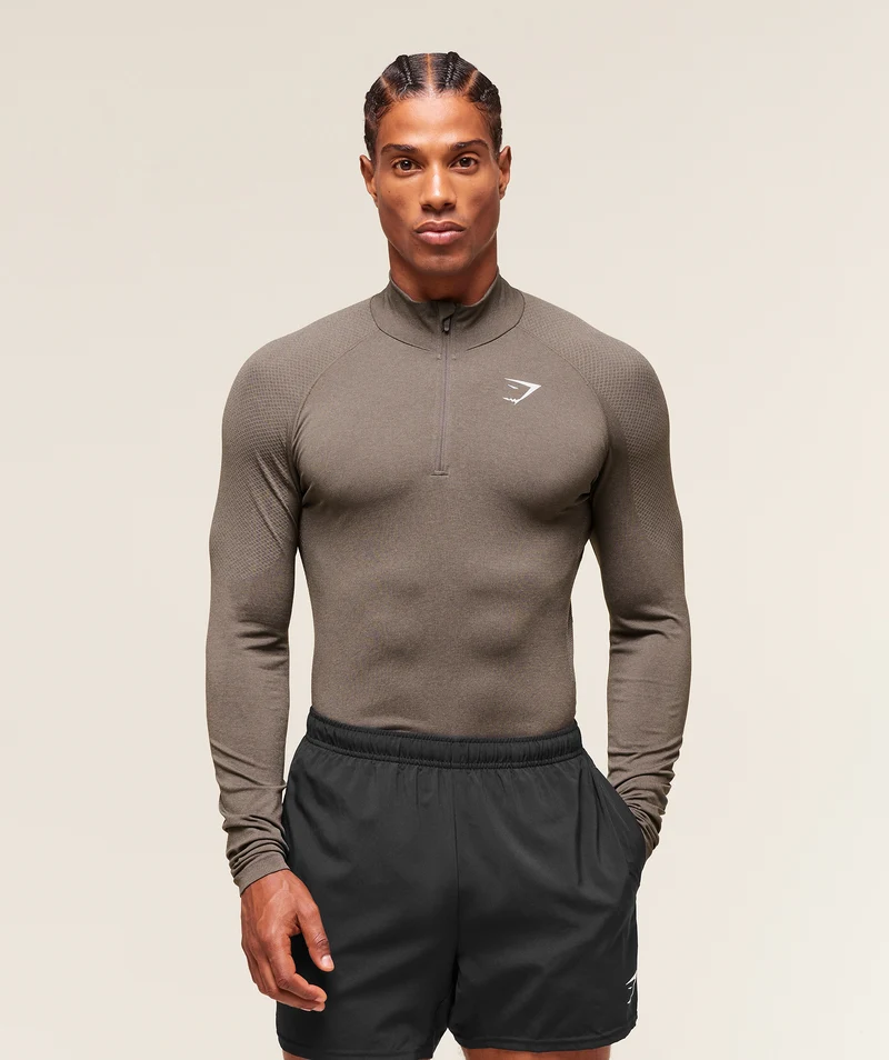 Gymshark Vital Seamless 1/4 Zip - Camo Brown/Linen Brown