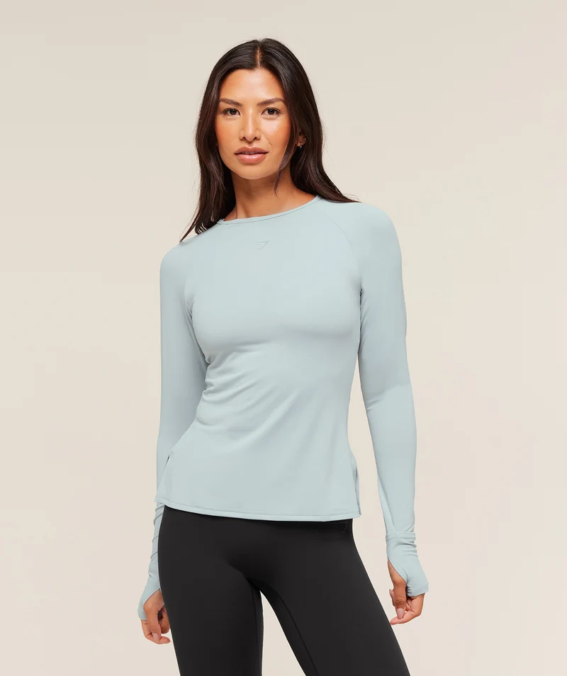 Gymshark Running Back Vent Long Sleeve Top - Smoke Blue