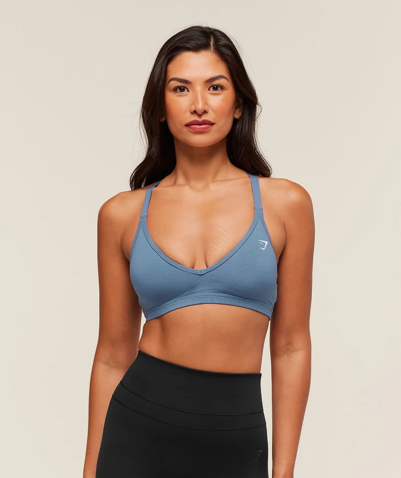 Gymshark Cotton Blend Racerback Sports Bra - Worn Blue