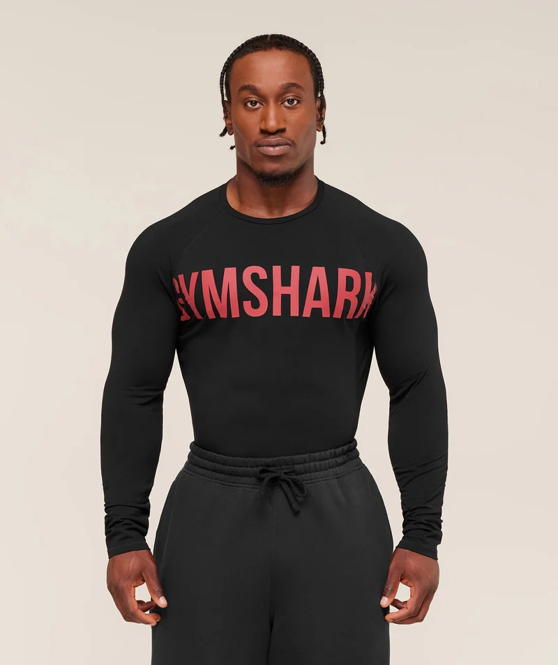 Gymshark Prime Long Sleeve T-Shirt - Black/Vivid Red