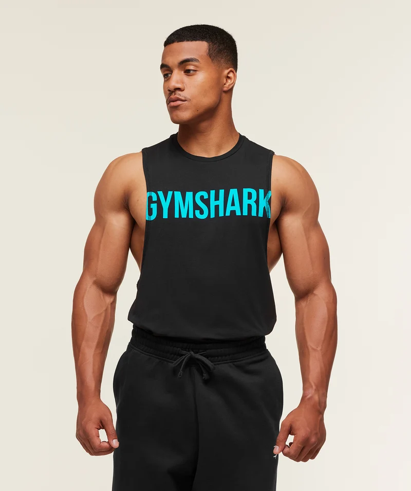 Gymshark Prime Drop Arm Tank - Black/Brand Blue