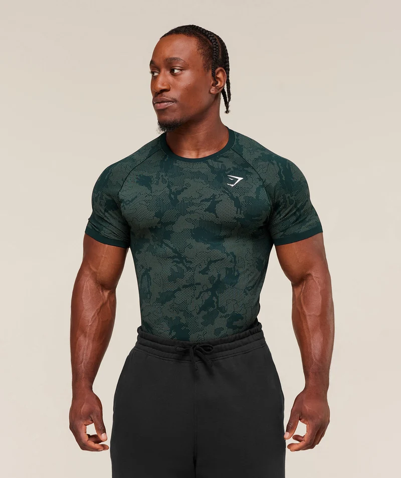 Gymshark Geo Seamless T-Shirt - Deep Petrol Blue/Unit Green