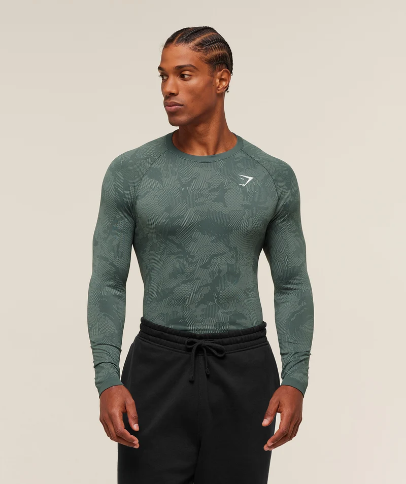Gymshark Geo Seamless Long Sleeve T-Shirt - Slate Teal/Denim Grey
