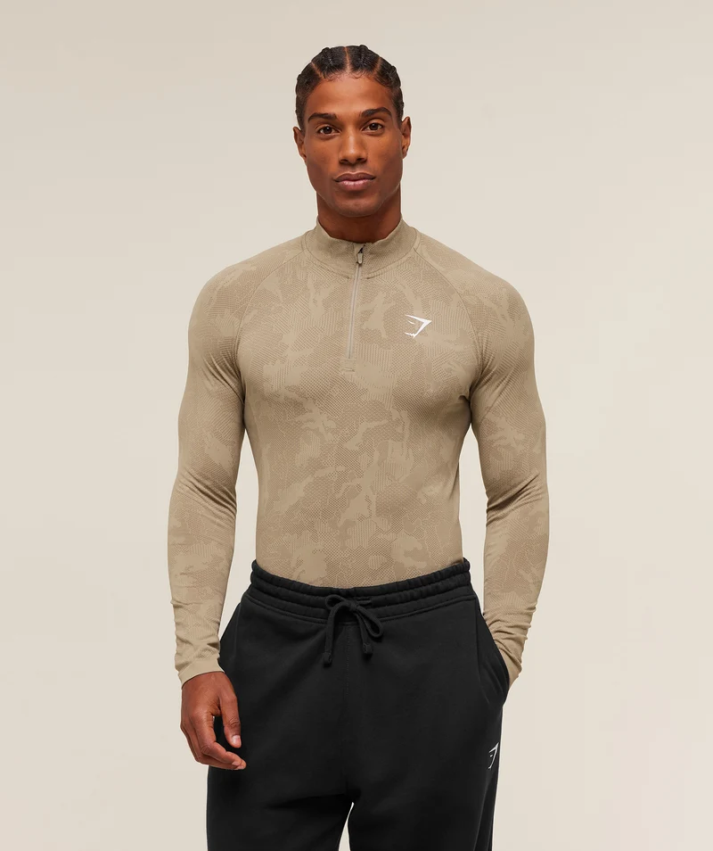 Gymshark Geo Seamless 1/4 Zip - Cement Brown/Soul Brown