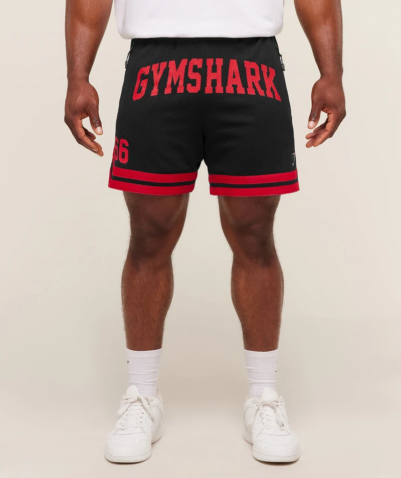 Gymshark Varsity Mesh Shorts - Black/Conditioning Red