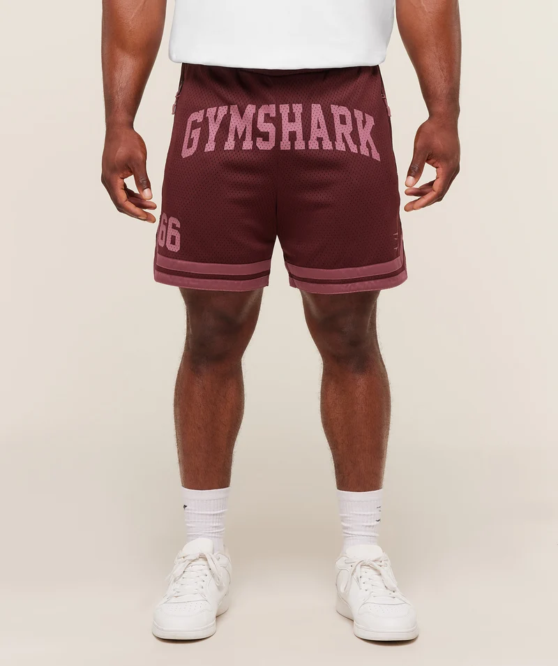 Gymshark Varsity Mesh Shorts - Rich Maroon/Reset Pink