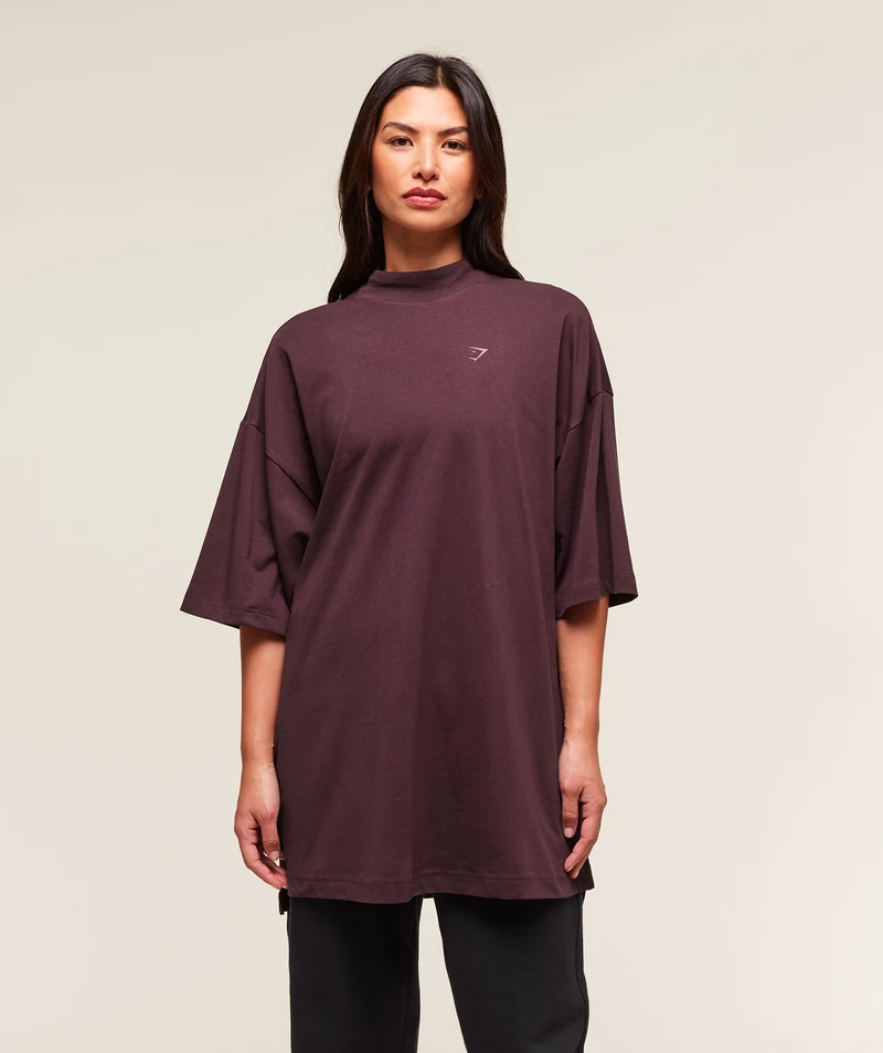 Gymshark Covered Longline Cotton T-Shirt - Cherry Purple