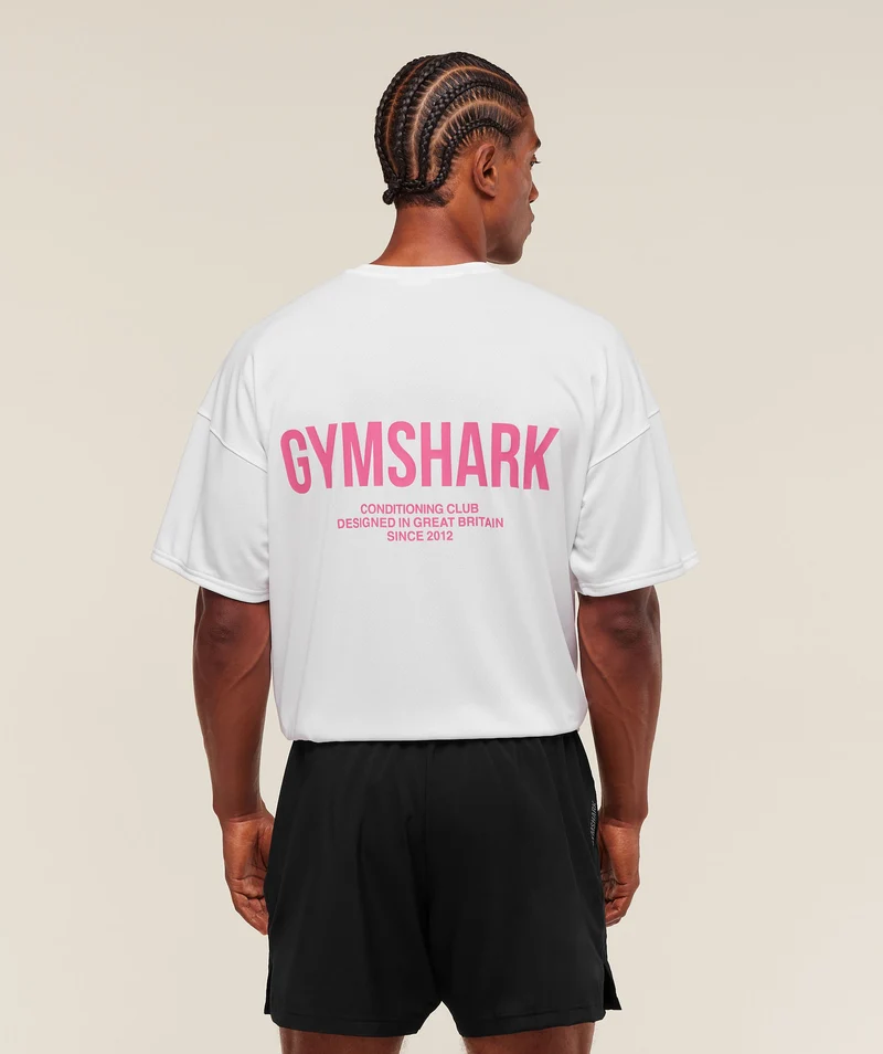 Gymshark Conditioning Club Oversized T-Shirt - White/Energy Pink