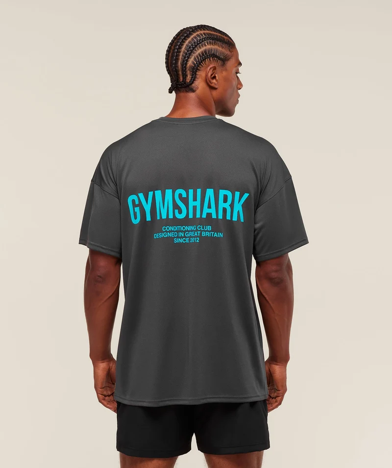 Gymshark Conditioning Club Oversized T-Shirt - Onyx Grey/Brand Blue
