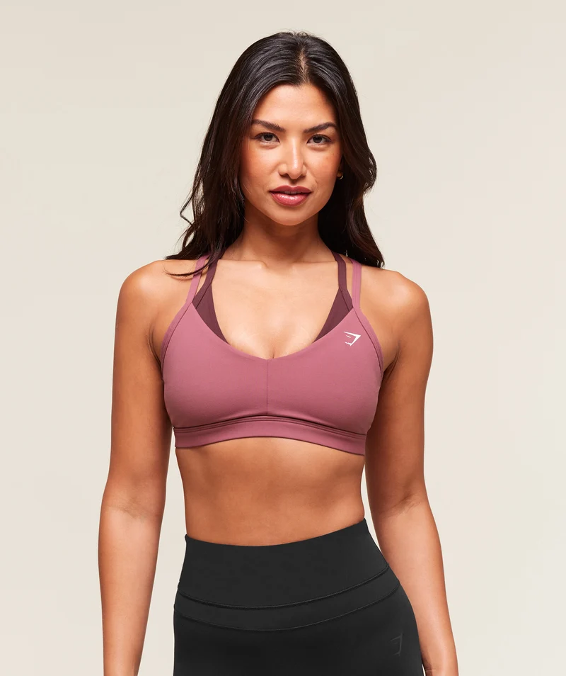 Gymshark Double Up Sports Bra - Reset Pink/Rich Maroon