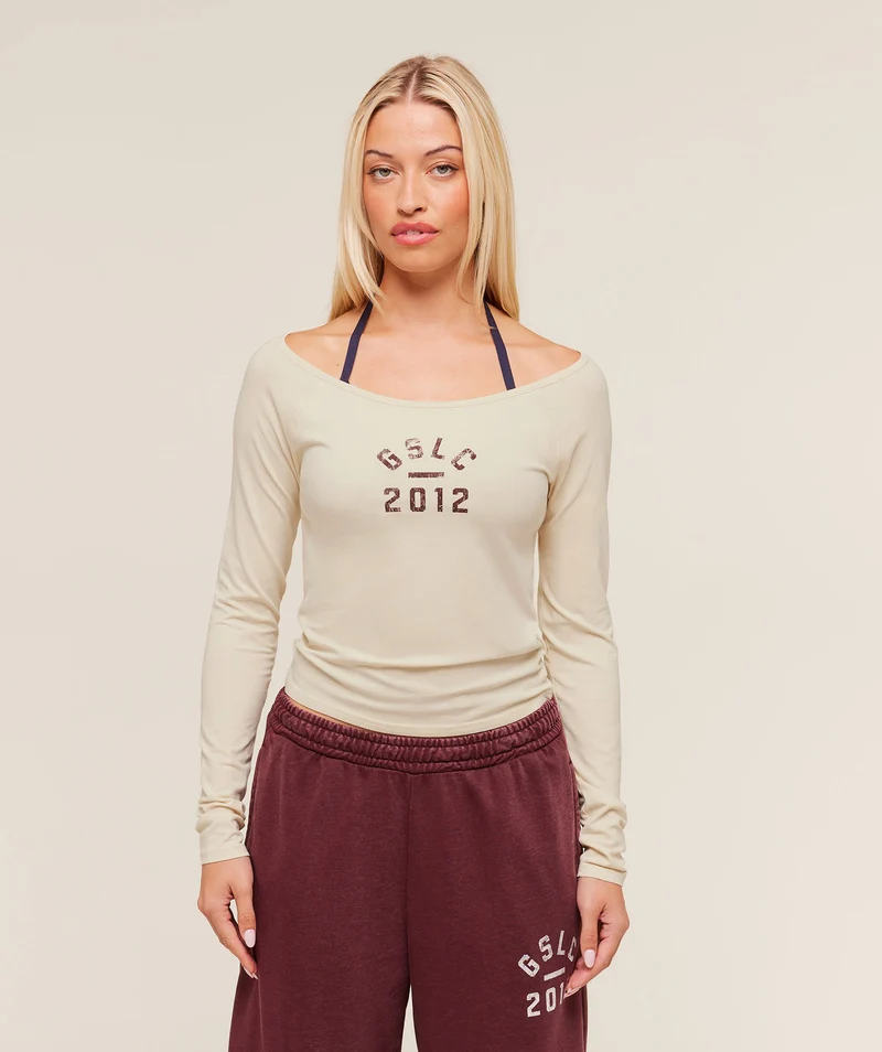 Gymshark Lifting Club 2012 Graphic Long Sleeve Top - Stone Beige/Wash