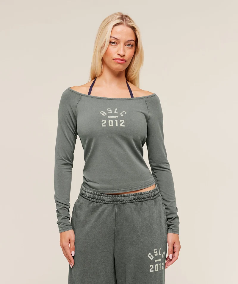 Gymshark Lifting Club 2012 Graphic Long Sleeve Top - Slate Teal/Wash