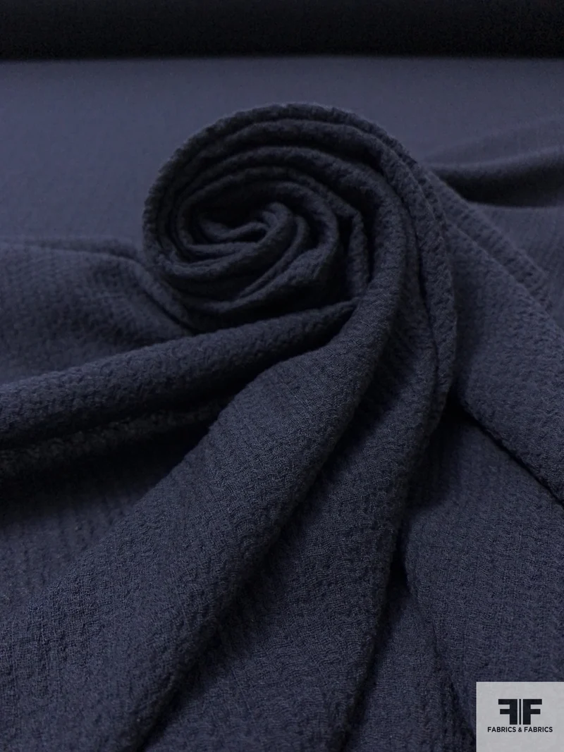 Italian Hammered Crinkled Wool Blend Gauze - Navy