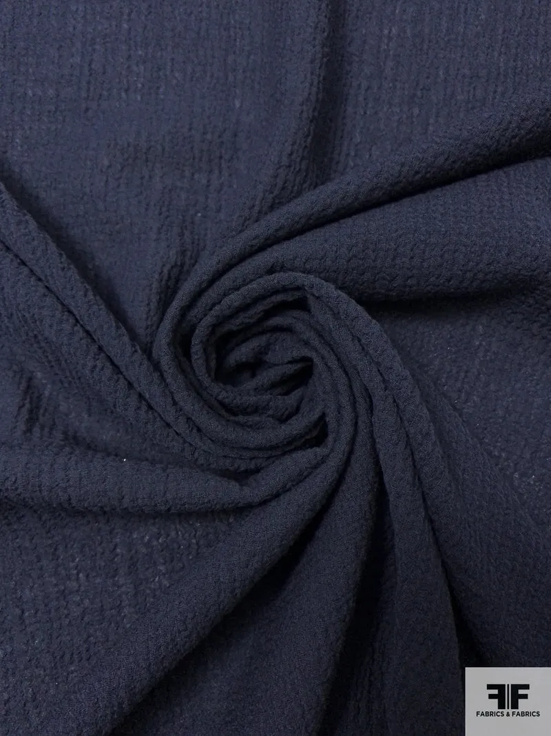 Italian Hammered Crinkled Wool Blend Gauze - Navy