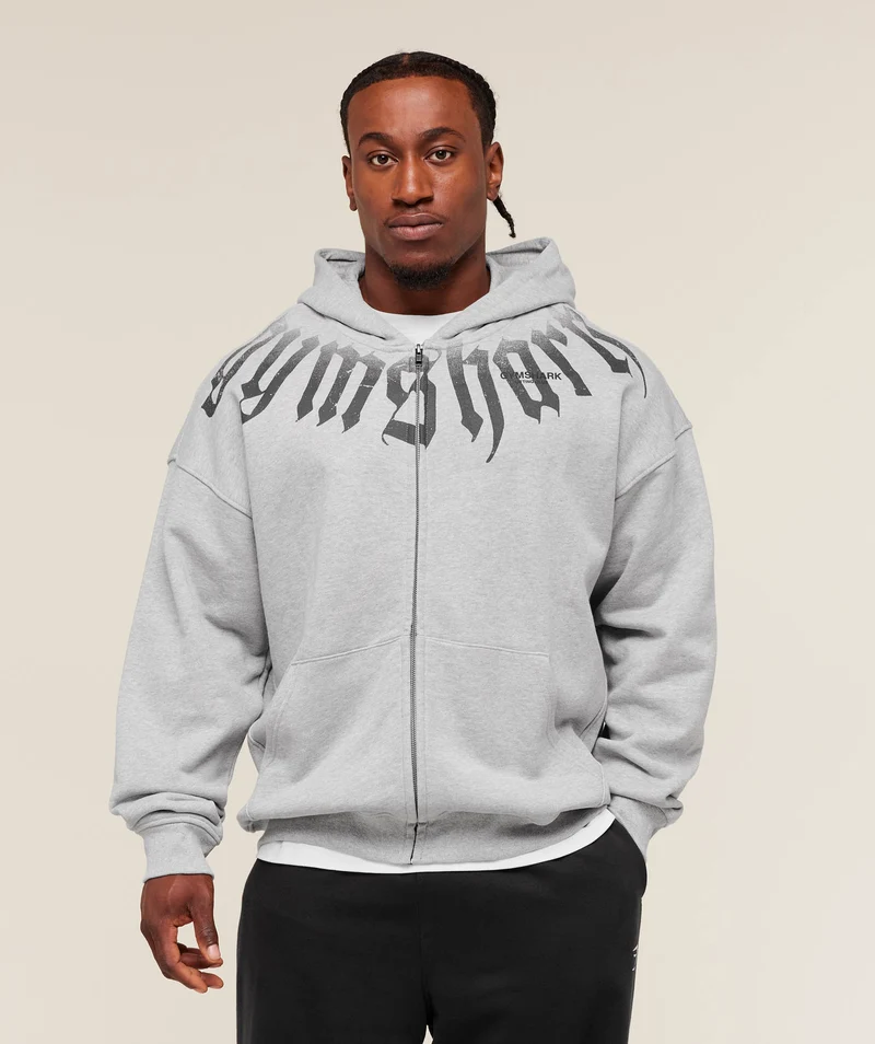 Gymshark Fade Graphic Zip Up Hoodie - Light Grey Core Marl