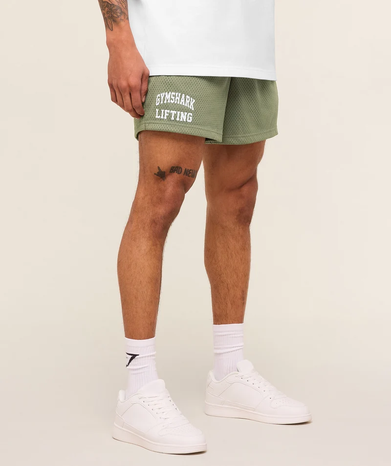 Gymshark Lifting Mesh 5" Shorts - Base Green
