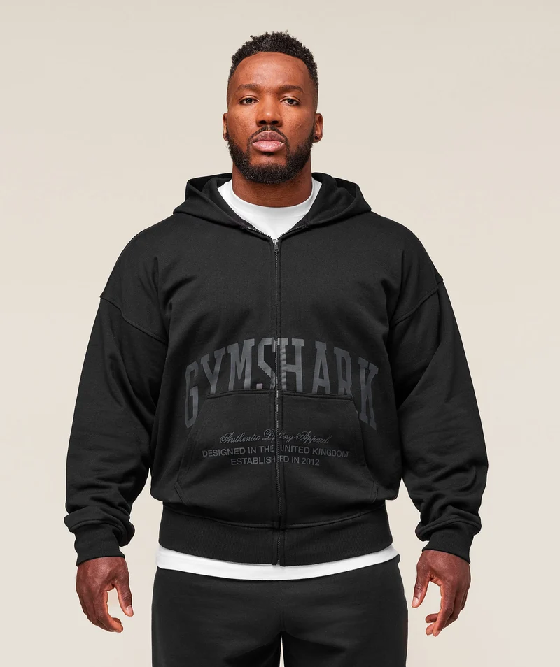 Gymshark Collegiate Script Zip Up Hoodie - Black