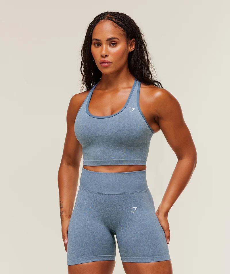 Gymshark Lift Seamless Midi Tank With Shelf - Worn Blue/Peri Blue Marl