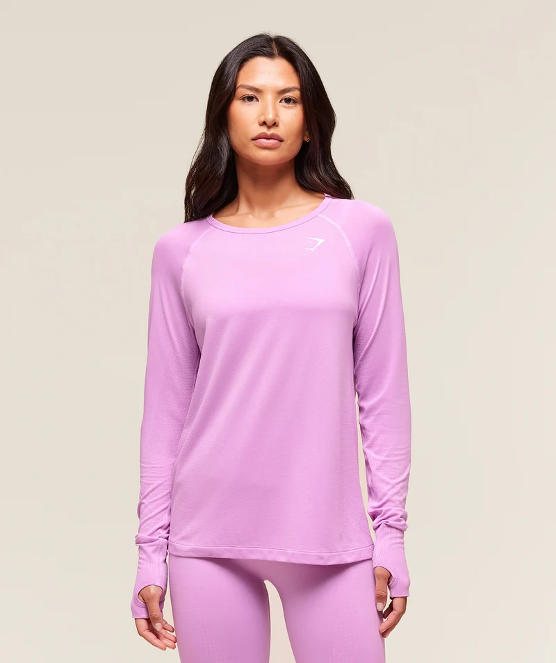 Gymshark Vital Seamless 2.0 Light Long Sleeve Top - Sour Pink/Marl
