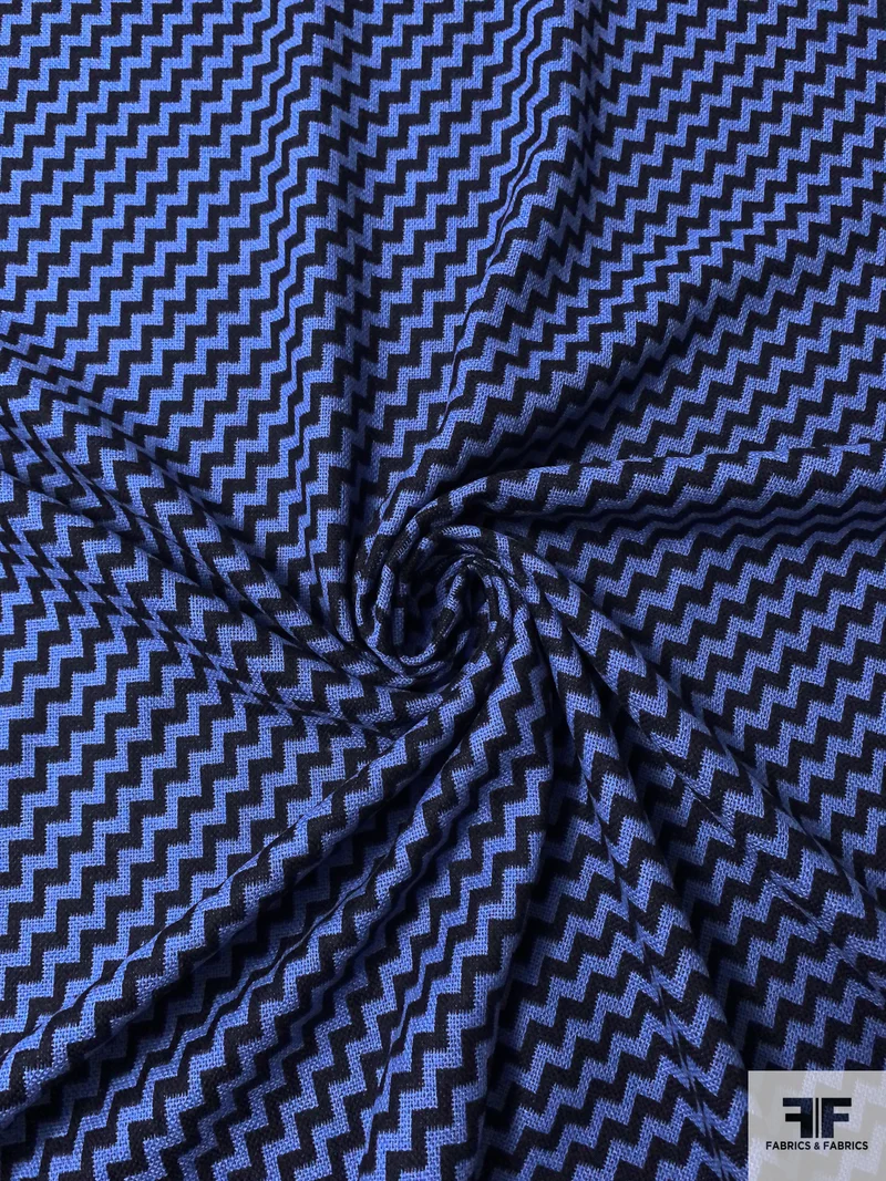 Italian Diagonal Chevron Yarn-Dyed Lightweight Wool Suiting - Blue / Black