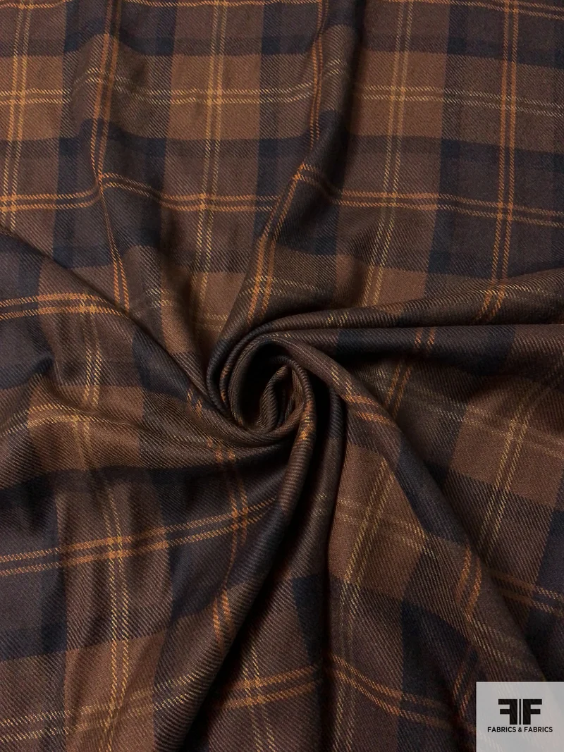 Plaid Lightweight Wool Suiting - Brown / Black
