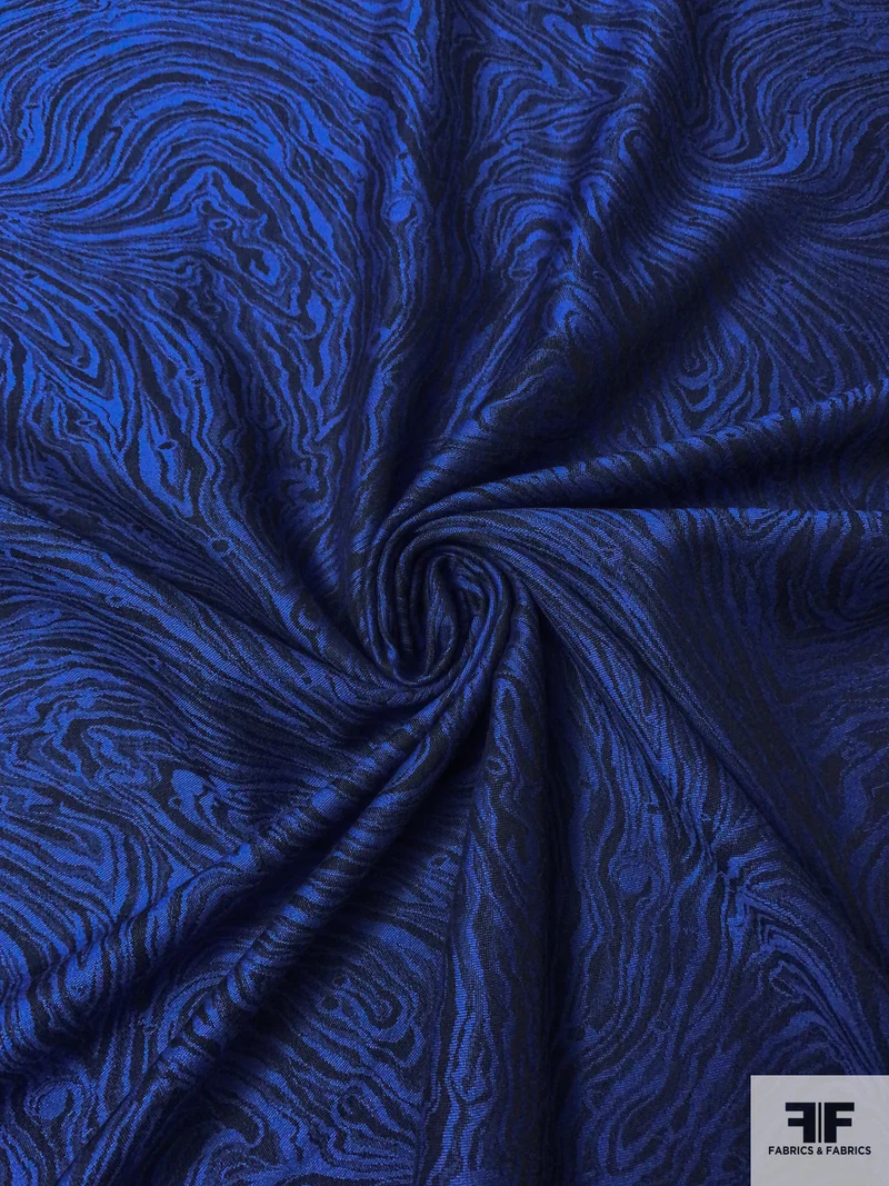 Italian Marble Wood Grain Fine Wool Challis - Blue / Navy
