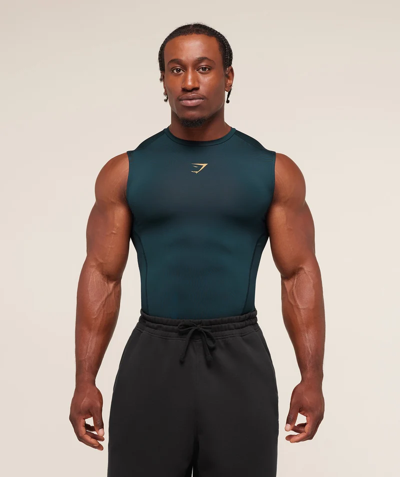 Gymshark Element Baselayer Tank - Deep Petrol Blue/Sorbet Yellow