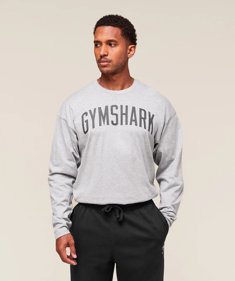 Gymshark Worn Graphic Long Sleeve T-Shirt - Light Grey Core Marl