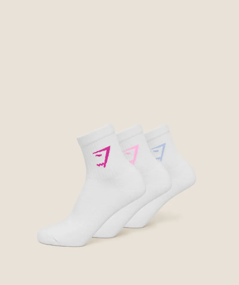 Gymshark Midi Socks 3pk - White/Chilled Blue/Focus Pink/Super-Set Pink