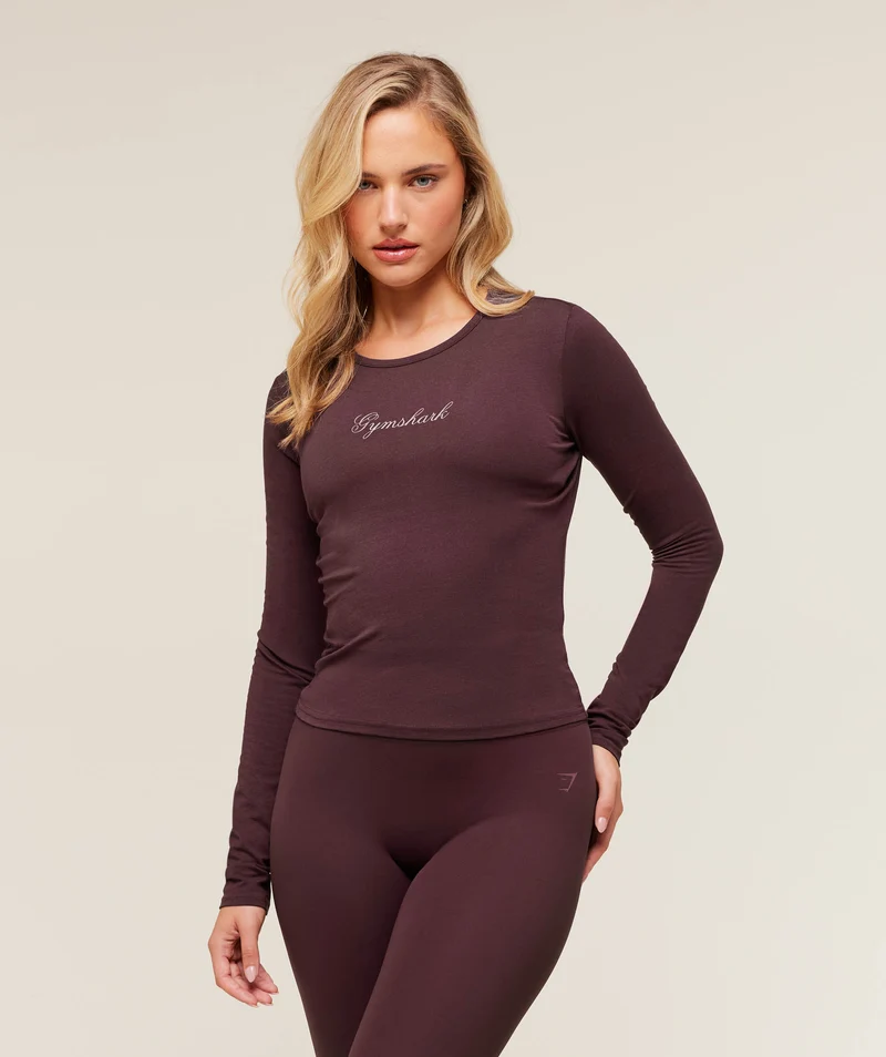 Gymshark All Seasons Graphic Long Sleeve Baby Tee - Cherry Purple