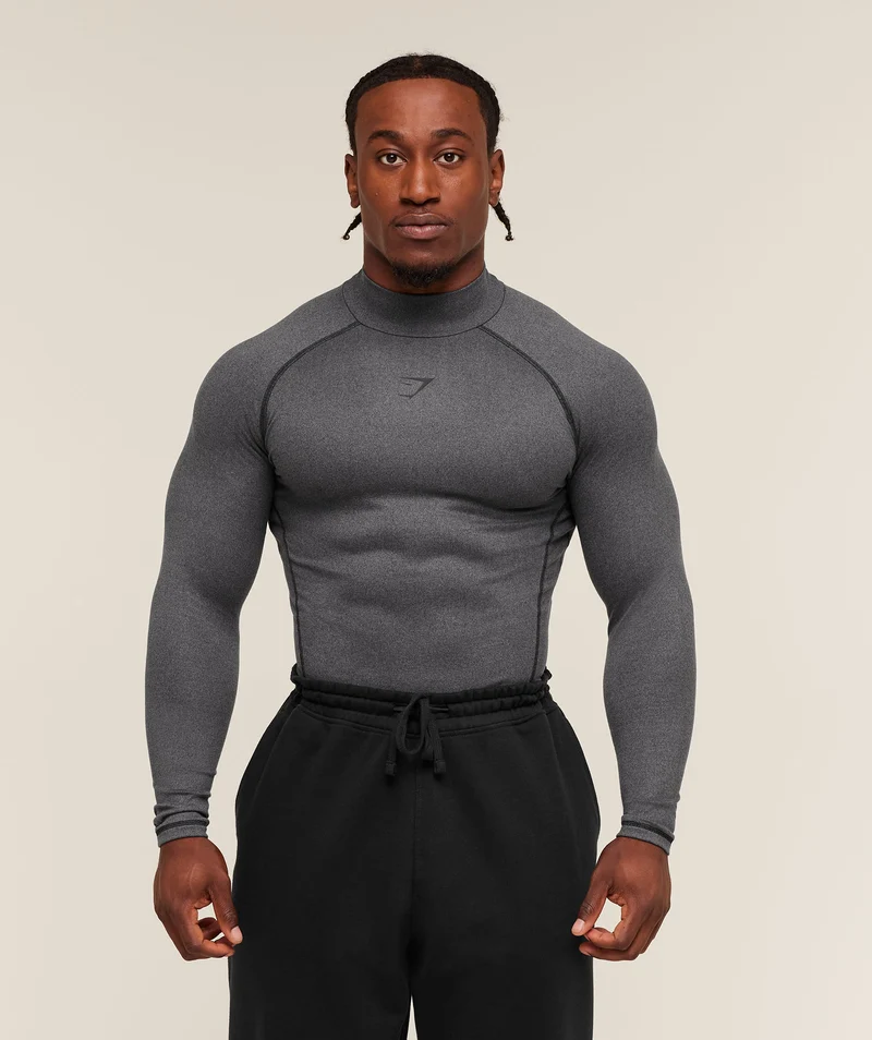 Gymshark Element Baselayer Long Sleeve Mock Neck - Black/Dark Grey Marl