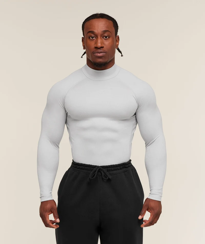 Gymshark Element Baselayer Long Sleeve Mock Neck - White/Metal Grey Marl