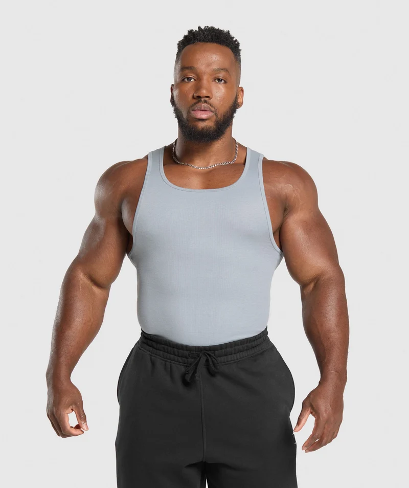 Gymshark Ribbed Tank 3 Pack - Denim Grey/Pebble Grey/Lifestyle Brown