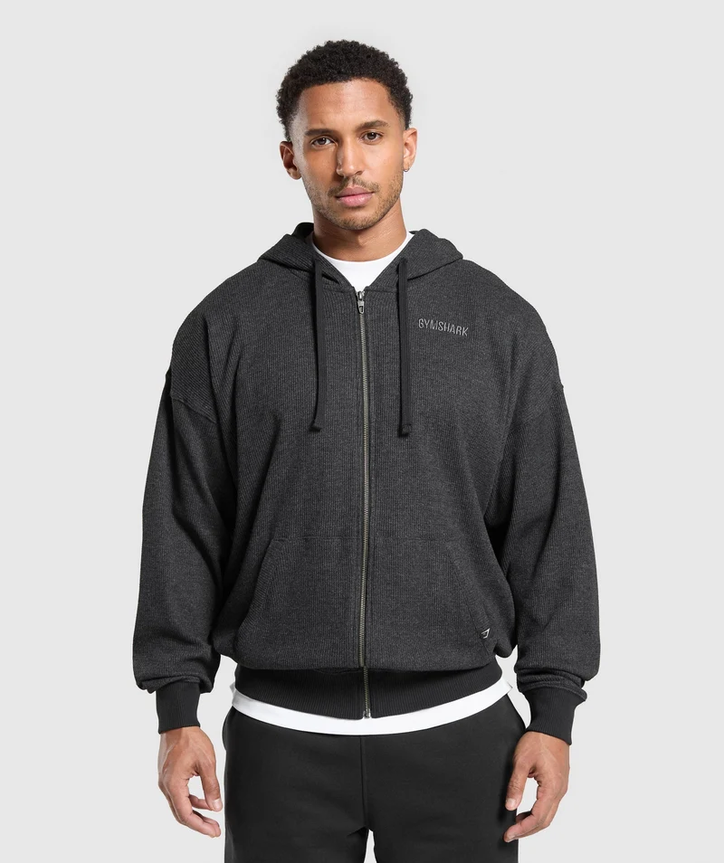 Gymshark Waffle Zip Hoodie - Black/Cotton Part Dye