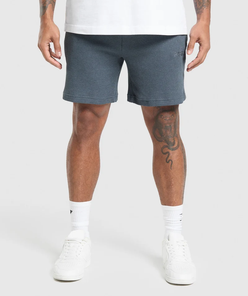 Gymshark Waffle Shorts - Titanium Blue/Cotton Part Dye