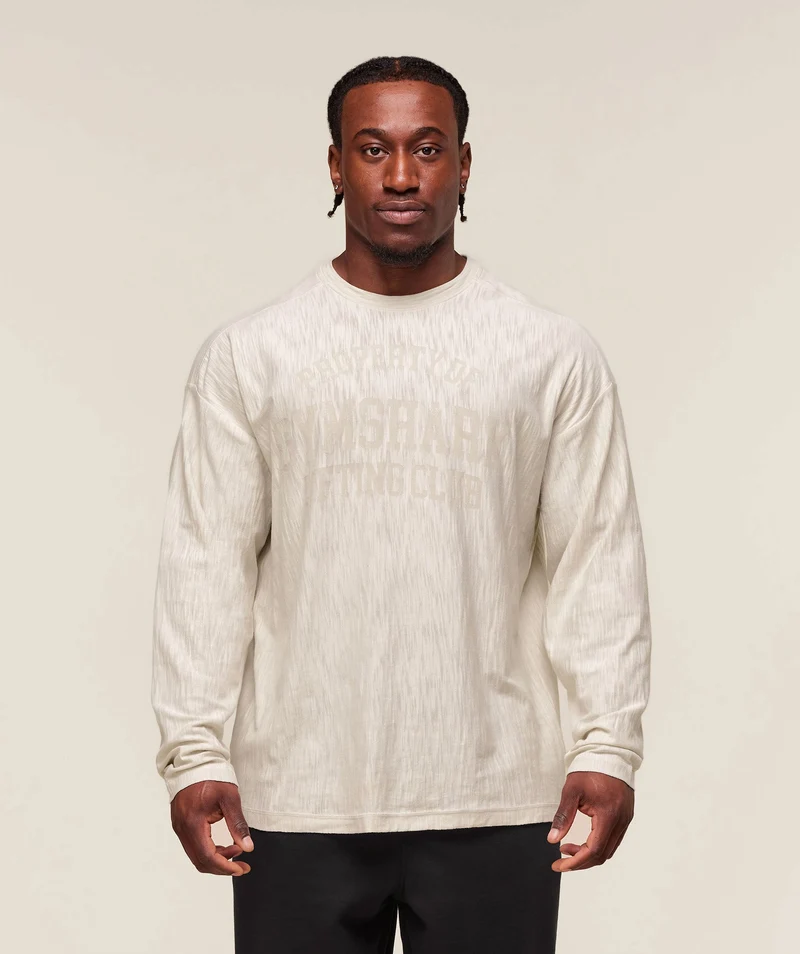 Gymshark Lightweight Slub Textured Long Sleeve T-Shirt - Oat White