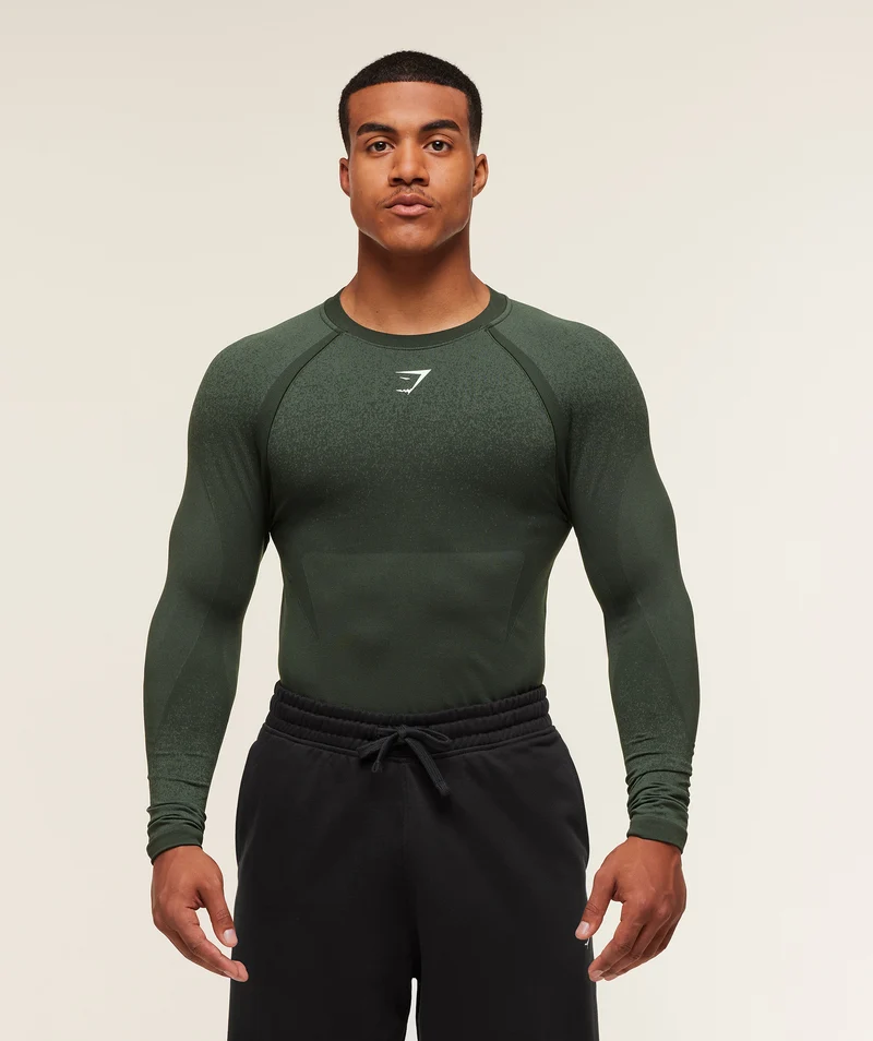 Gymshark Shadow Seamless Long Sleeve T-Shirt - Trail Green