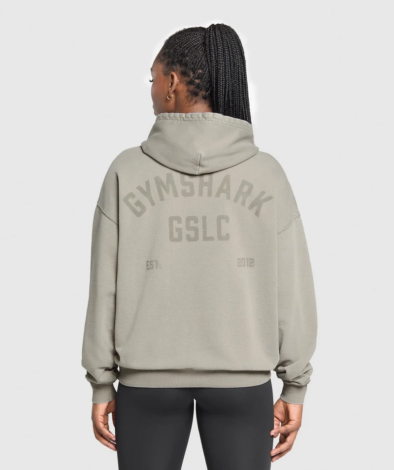 Gymshark 66 Washed Graphic Oversized Hoodie - Linen Brown/Wash