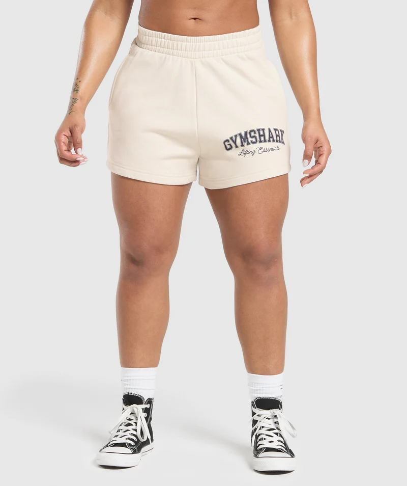 Gymshark Lifting Essentials Graphic Brushed 4' Shorts - Oat White