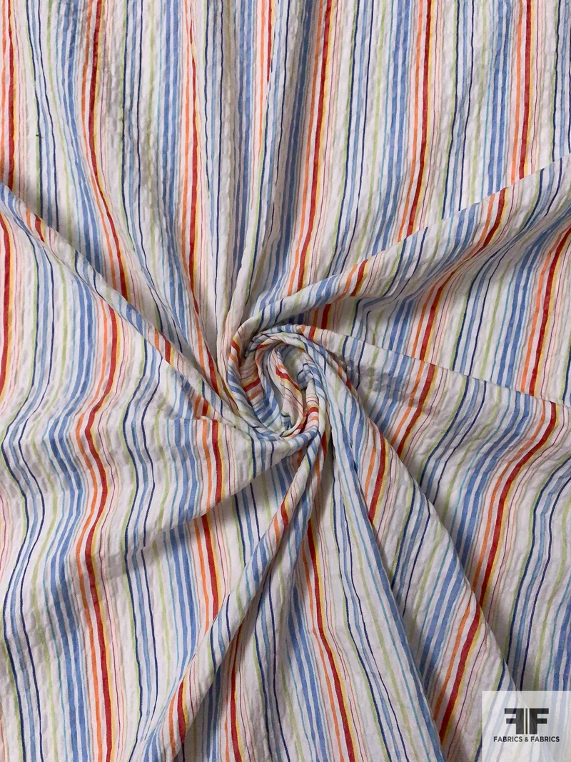 Vertical Striped Textured Cotton Shirting - Multicolor