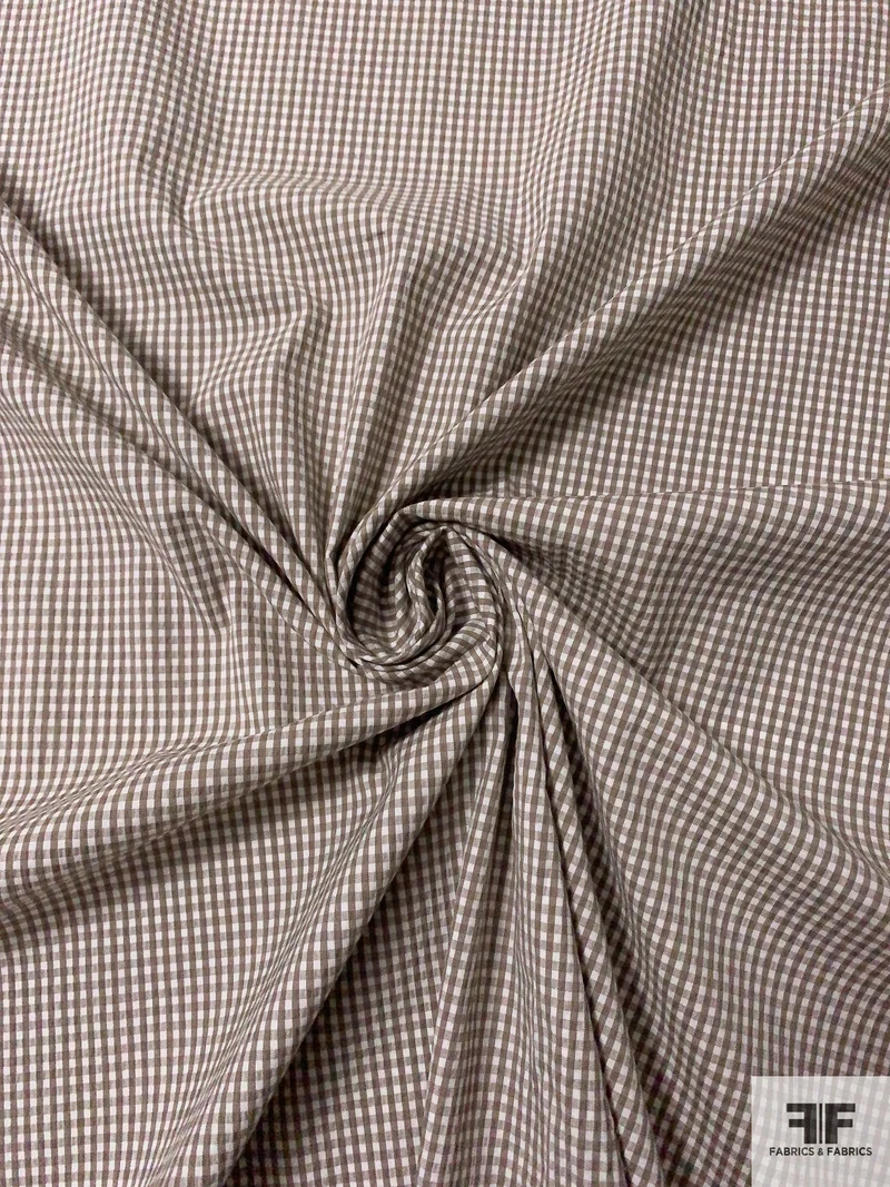 Gingham Check Seersucker Yarn-Dyed Cotton Shirting - Olive-Grey / White