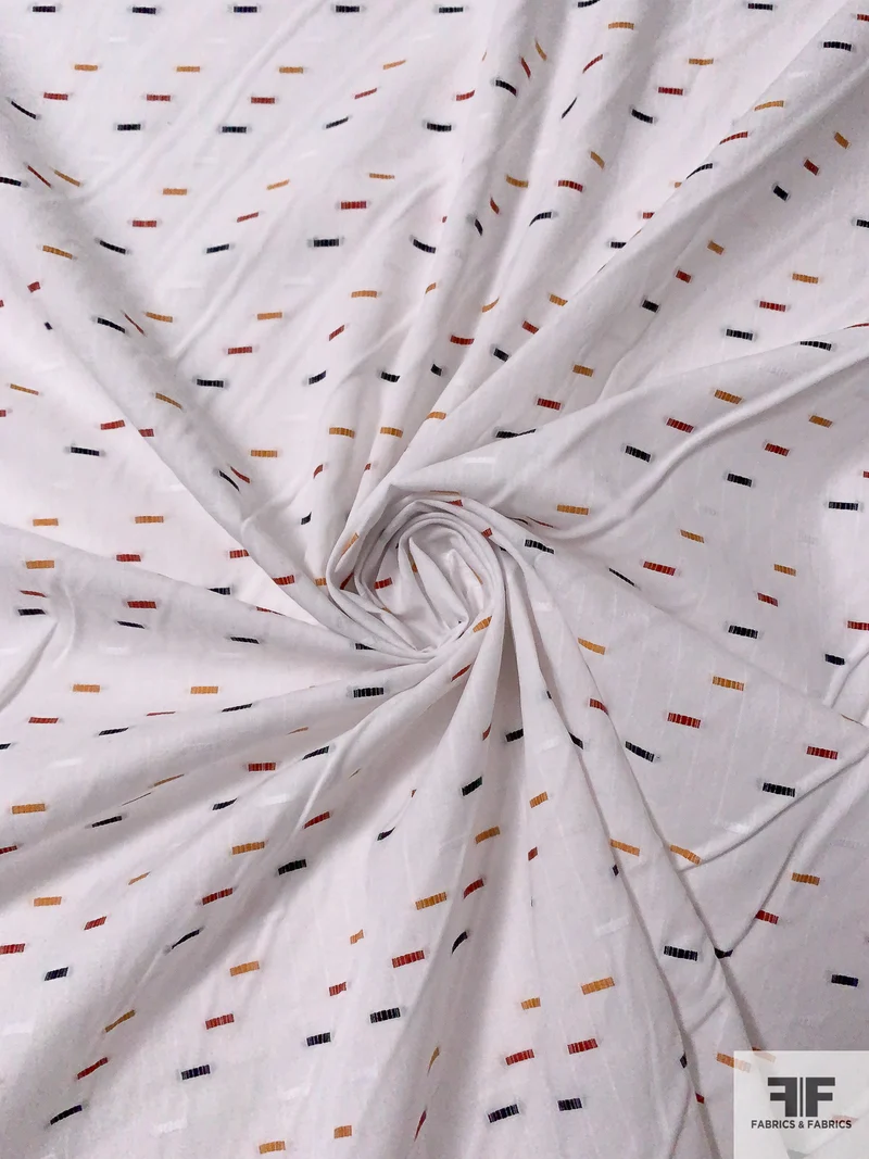 Ditsy Rectangles Woven Yarn-Dyed Cotton Shirting - White / Red / Navy / Turmeric