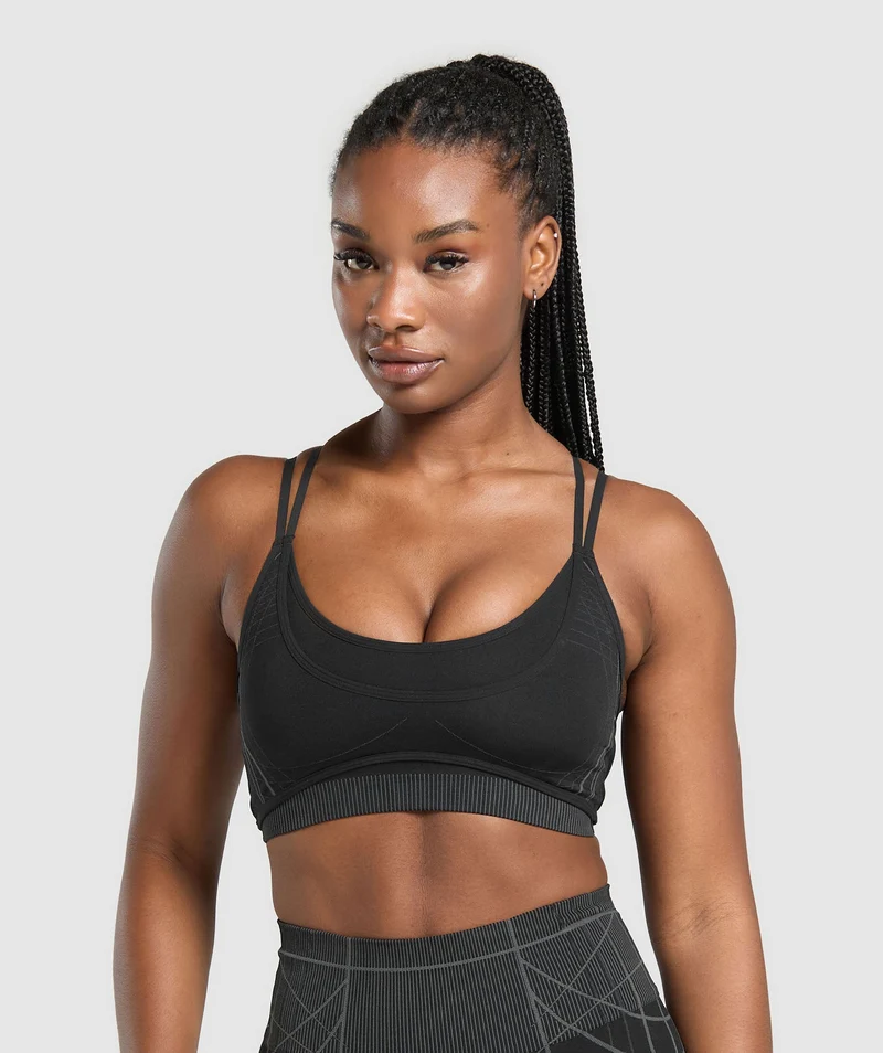 Gymshark Apex Seamless Strappy Sports Bra - Black/Graphite Grey