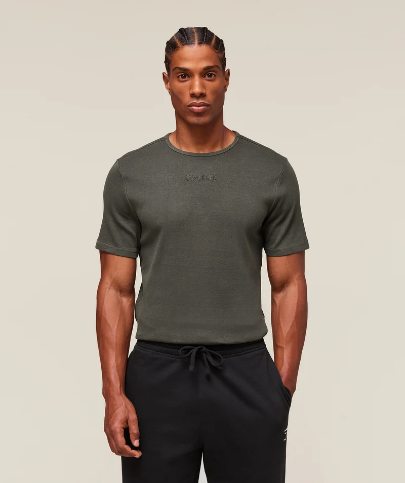 Gymshark Premium Washed Ribbed T-Shirt - Strength Green