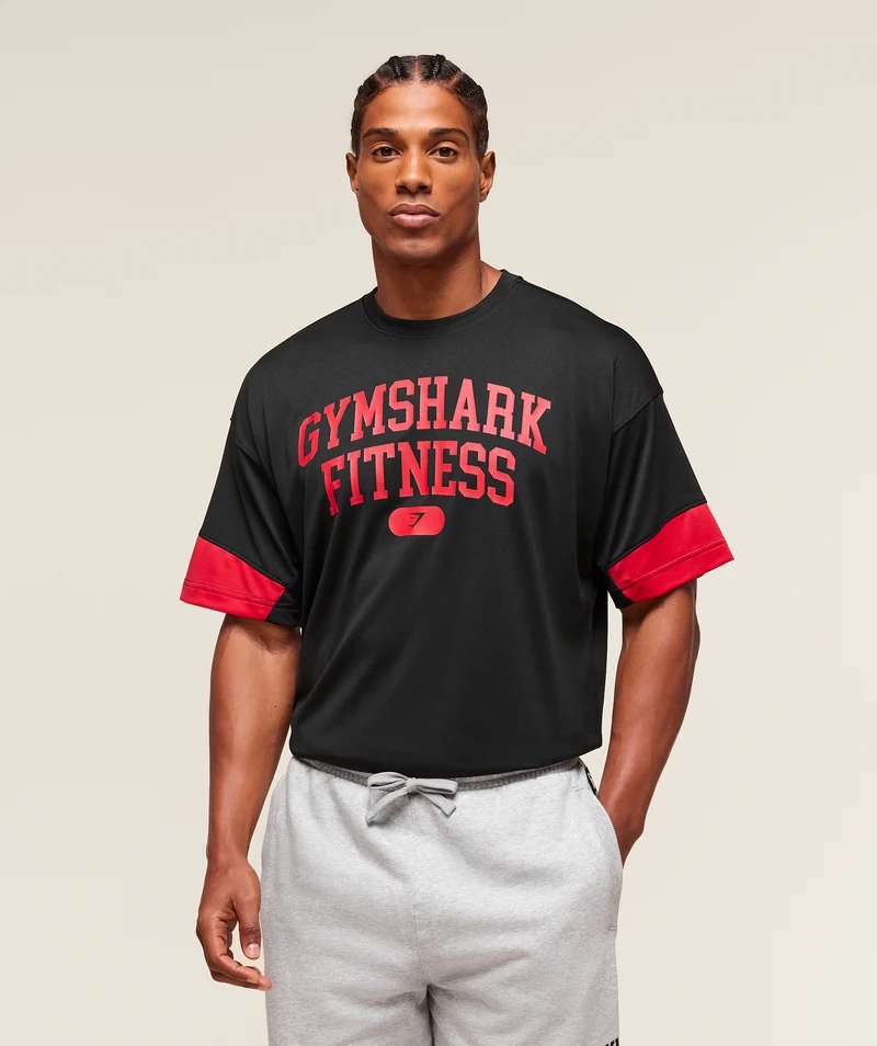 Gymshark Varsity Oversized T-Shirt - Black/Conditioning Red