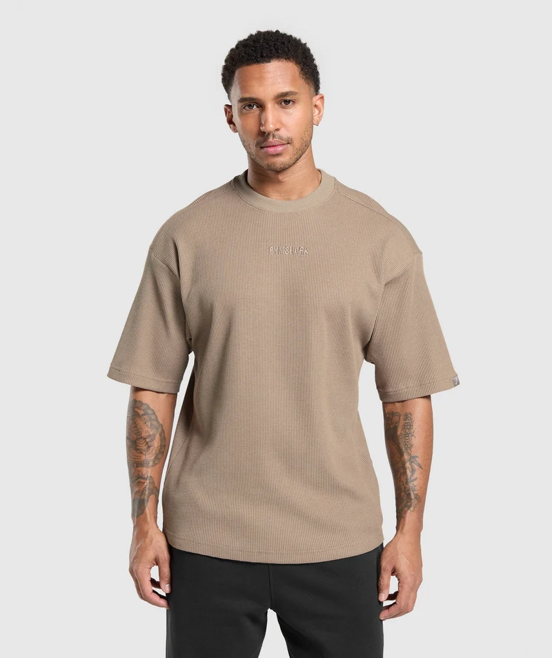 Gymshark Waffle Oversized T-Shirt - Lifestyle Brown/Cotton Part Dye