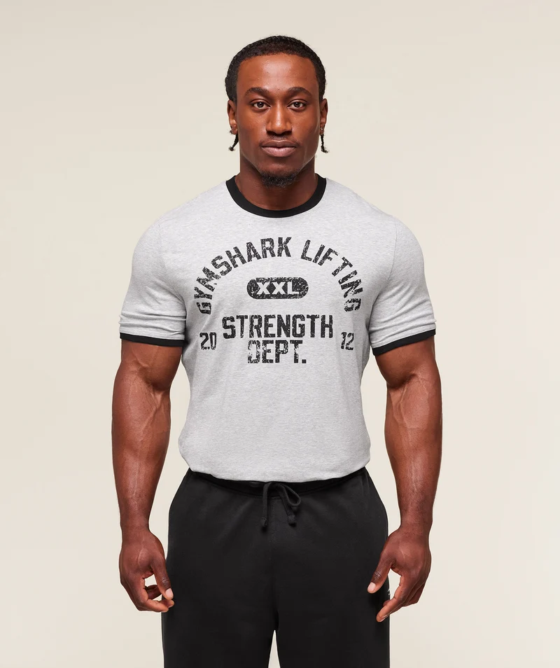 Gymshark XXL Strength Dept Ringer T-Shirt - Light Grey Core Marl