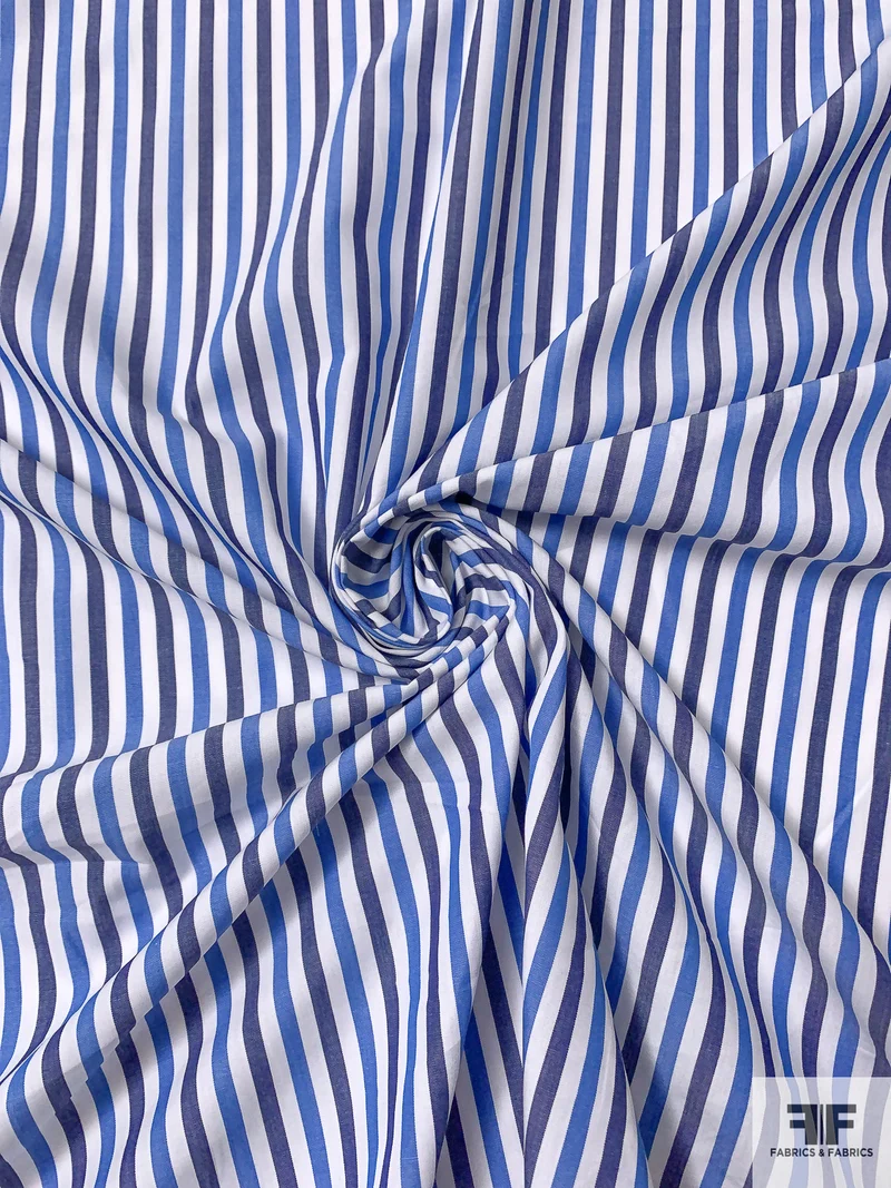 Vertical Striped Cotton Shirting - Blues / White